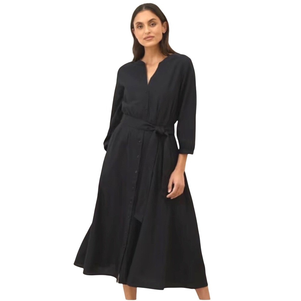 NWOT Pact Organic Cotton Sunset Lightweight Midi Button Tie Dress Minimalist 3XL